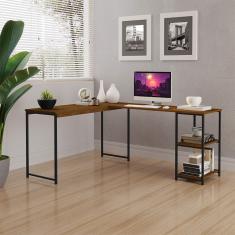 Mesa Em L Office Em Mdf Estilo Insdustrial Klm Store Imbuia/ Preto