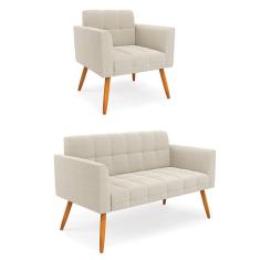 Namoradeira E Poltrona Pé Palito Castanho Elisa Bouclê Bege D03 - D'rossi