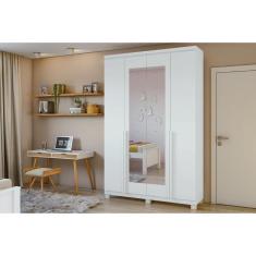 Guarda Roupa Solteiro 4 Portas E 2 Gavetas C- Espelho E Pés Alonzo Branco - Lopas