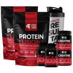 Combo Duplo Whey Fusion + 2x Bcaa + 2x Creatina + Shaker-Unissex