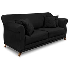 Sofá Living 2 Lugares 1,60m Vênus Suede Preto Pés Castanho - Pallazio