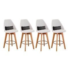 Kit 04 Banquetas Linho Bege E Almofada Suede Cinza