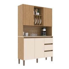 Armário de Cozinha 4 Portas 3 Gavetas Naturalle/Cristalo/Petra - Decibal