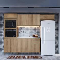 Cozinha Modulada Compacta 4 Peças 10 Portas 2 Gavetas Montreal Castani