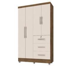 Guarda Roupas Solteiro 4 Portas 3 Gavetas Tokio Jequitibá / Off White 