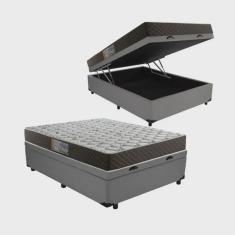 Cama Box Baú Casal Conforto Suede Cinza + Colchão Casal Conforto Espuma D33 Com eps 20x138x188