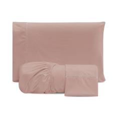 Jogo De Lençol Casal 3 Peças 300 Fios Rosa