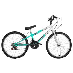 Bicicleta de Passeio Ultra Bikes Esporte Bicolor Rebaixada Aro 24 Reforçada Freio V-Brake – 18 Marchas Verde Anis/Branco