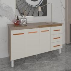 Armário Deise Cozinha Gabinete de Pia 150 cm Savana Off White e Tampo 