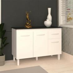 Balcão Gabinete Para Pia 118 cm Cozinha Aline Branco com Tampo Tampão 