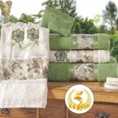 Jogo Toalhas Banho 5 Peças Amore - Tabaco - Verde - 100% Algodão - Top