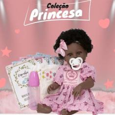 Boneca Bebê Reborn Negra Princesa 100% Silicone Com Chupeta - Cegonha 