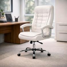 Cadeira De Escritório Presidente Branca Com 42 Molas Ensacadas, Pillow Top no Assento e Encosto, Sistema Relax Com Trava de Posição, Ergonômica Monique Big Executiva Giratória