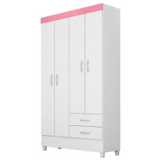 Guarda Roupa Solteiro 4 Portas Branco-rosa-branco 2 Gavetas Astro D02 MDP Mpozenato