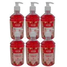 Kit 6 Sabonete Morango Champagne Corpo e Mãos 500ml - Pepilon