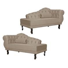 Kit 02 Divã Recamier Larissa Capitonê para Casa Suede - Ds Estofados