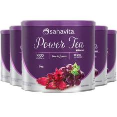 Kit 5 Power Tea Chá Hibiscus Uva 200G Sanavita
