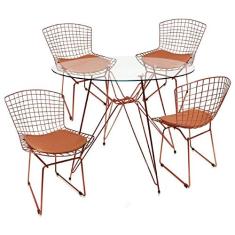 Conjunto 4 cadeiras Bertoia cobre + mesa com vidro - Poltronas do Sul