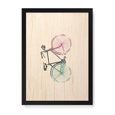 Arte Maníacos Quadro Decorativo em Madeira Bike Fundo Branco - 23x16,25cm (Moldura caixa em laca preta)
