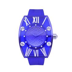 Gallucci Relógio de pulso feminino de quartzo moderno com caixa de plástico em forma de barril, mostra cristal na capa e pulseira de plástico colorida, Azul, Minimalista, casual