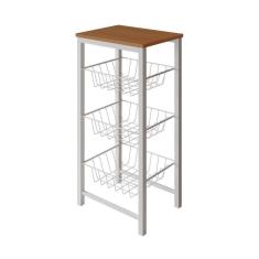 Fruteira De Chão Cozinha Montada Aço Branco Tampo Canela Roma Cor: Branco