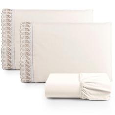 Jogo De Lençol Casal 3 Peças Basic Percal 180 Fios Lese Bordado Inglês - Palha