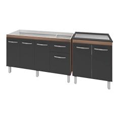 Armario Cozinha Gabinete Pia De 140 Cm Camile Com Balcao Cooktop 5 Bocas Savana Frente Preta Jade