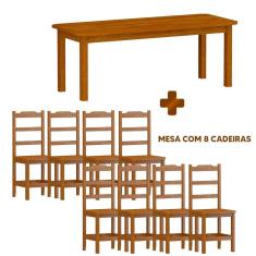 Mesa retangular de madeira com 8 cadeiras - Plácida Shop JM