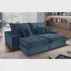Sofá Retrátil Reclinável Luxo Halley  2.50m Molas Ensacadas Azul