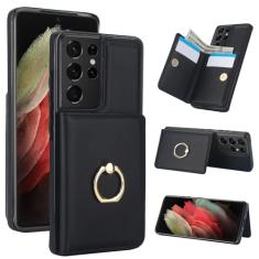 Capa carteira para Samsung Galaxy S21 Ultra com suporte para cartão, capa de couro com bloqueio RFID, suporte de anel giratório de 360° com fecho magnético à prova de choque para Samsung S21 Ultra de