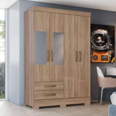 Guarda-Roupa Solteiro Fabuloso 4 Portas 2 Gavetas com Espelho Jequitibá Brilho Be06 - Henn