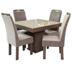 Conjunto Mesa Quadrada New Nevada com 4 Cadeiras Talismã - Tabaco/Fendi
