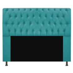 Cabeceira Estofada Lady 140 cm Casal Com Capitonê  Suede Azul Turquesa
