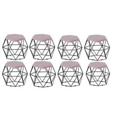 Kit 08 Puff Banqueta Aramado Mila Base Preta Hexágono Suede Rosê - DAM