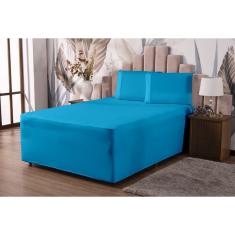 Lençol Casal Luva com Elástico Veste Colchão + Box Conjugado Malha Gel Spandex 1pç Azul Turquesa