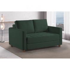 Sofá Cama Casal Marcelle 2 Lugares 150cm Linho Pé De Madeira Verde