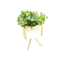 Cachepot Resina Branco E Gold Base Metal Gold E Planta Decor
