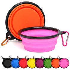 2 unidades tigelas dobráveis para cães com fecho tigela de viagem portátil gatos água comida prato para caminhadas estacionamento ao ar livre viagens