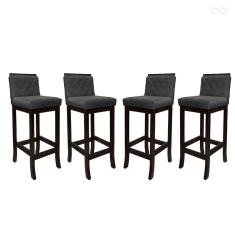 Kit 4 Banquetas Alta para Ilha de Cozinha Nice Madeira Maciça Matelassê Suede Cinza CCS