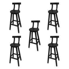 Kit 5 Banquetas Altas de Madeira com Encosto Girafa Preto