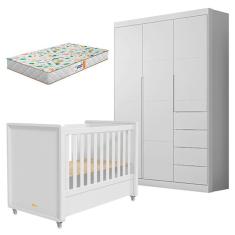 Berço Americano Tutto New e Guarda Roupa Infantil Eloá Branco Acetinado com Colchão Gazin – Phoenix Baby