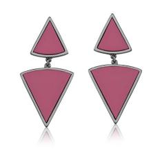 Brinco Vivid Pendente Dois Triângulos Rosa Folheado a Rodio Negro