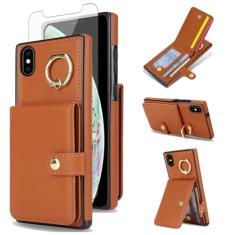 Asuwish Capa de celular para iPhone Xs Max carteira com anel protetor de tela de vidro temperado anel com bloqueio de RFID compartimento para cartão de crédito i X XR Xsmax 10x SX Xmax 10xs 10s 10