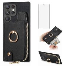 Asuwish Capa de celular para Samsung Galaxy S23 Ultra 5G carteira celular com protetor de tela de vidro temperado anel suporte para cartão S23Ultra 23S S 23 23Ultra 6,8 polegadas mulheres homens