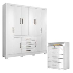 Cômoda Triunfo e Guarda Roupa Casal New Realce Branco - Demóbile