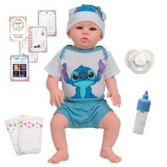 Boneco Bebê Reborn Articulado Siliconado Com Conjunto Stitch - Cegonha