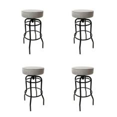 Banqueta Bar Altura 65cm Giratória cor Preta Assento em linho cinza gr