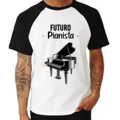 Camiseta Raglan Futuro Pianista - Foca na Moda, Branco, Preto, M