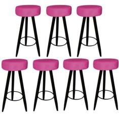 Kit 07 Banqueta Alta Flora Pés Palito em Madeira Preto  Bar Bistrô Coz