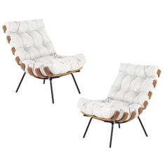 Kit 2 Poltrona Decorativa Sala de Estar Costela Couro Branco G34 - Gra